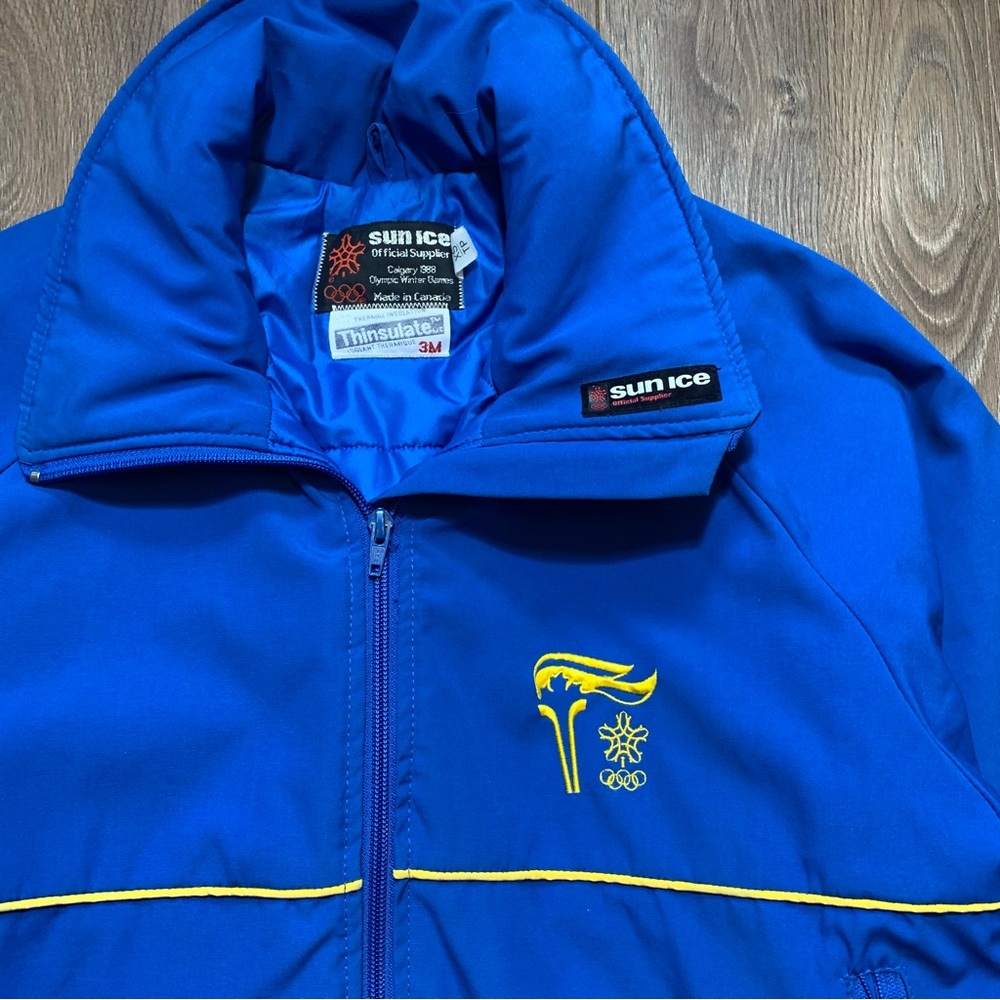 Vintage 1988 Calgary Olympic Winter Games Sun ice Royal Blue Bomber Jacket